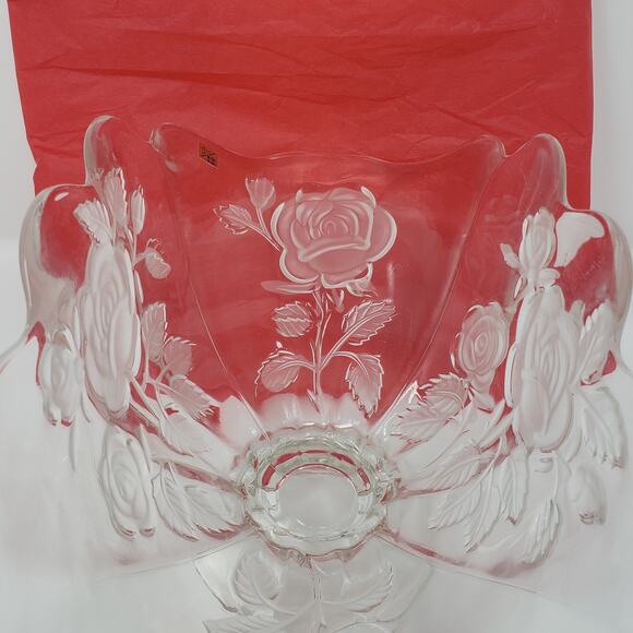 Bouquet 13" Oval Bowl Frosted Clear Crystal Union Glass - Handmade - Picture 7 of 10